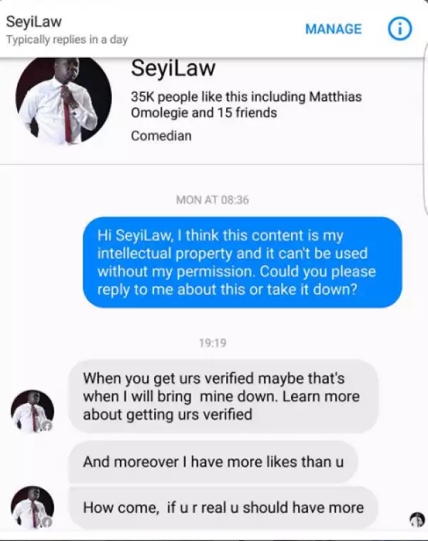 Checkout These Hilarious Convo Between Comedian Seyi Law And His Impersonator 